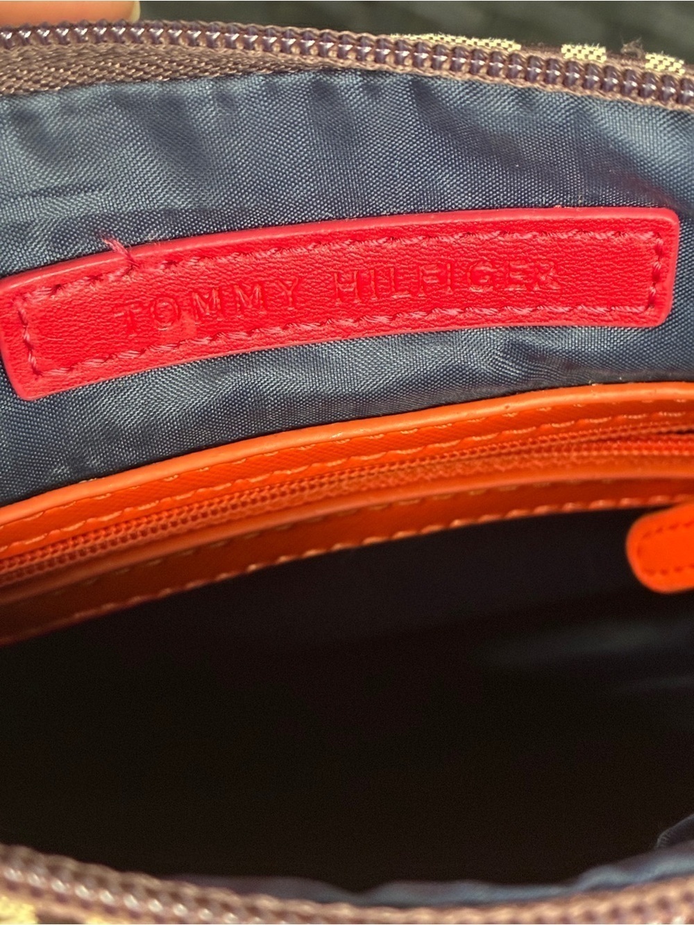Tommy Hilfiger Brown Monogram Shoulder Bag with Orange Trim - Picture 10 of 11
